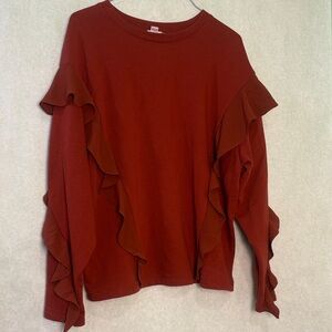 a new day Women's Rust Ruffled Sweatshirt